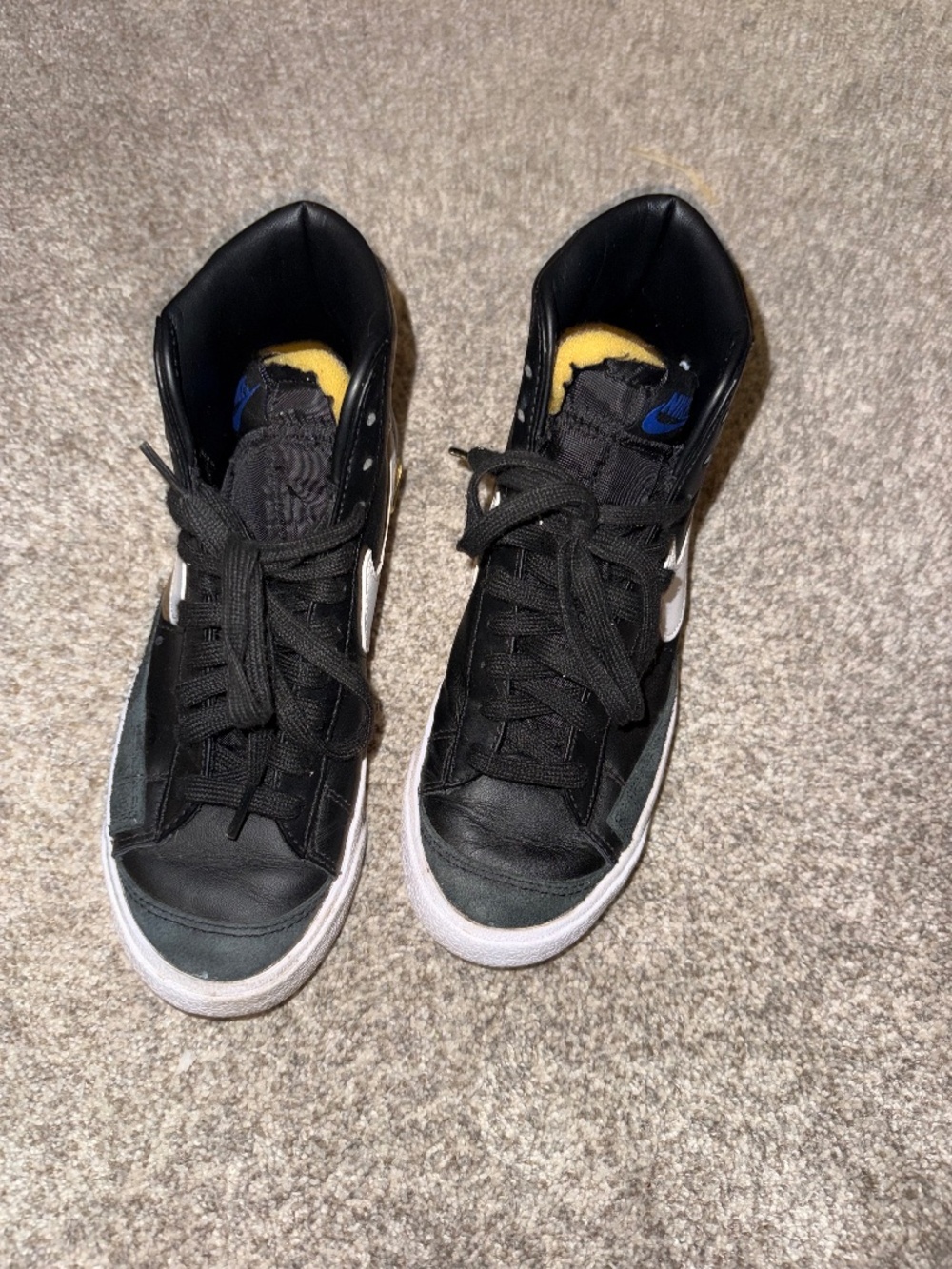 Nike Blazer Mid ’77 Black White Gold Swoosh High Top Sneakers Shoes